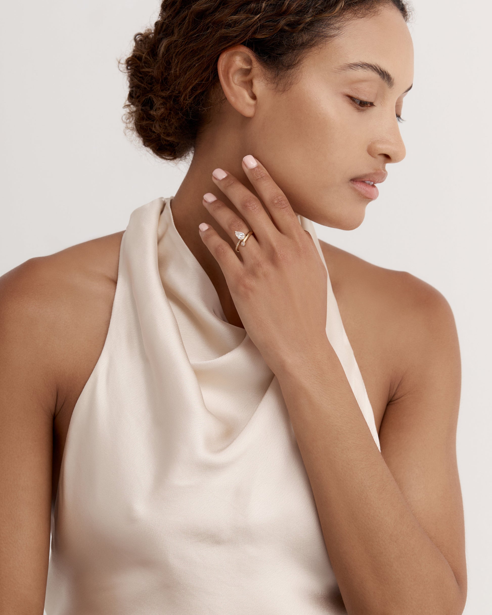 Marquise Shaped Three Stone Lab Grown Diamond Engagement Ring