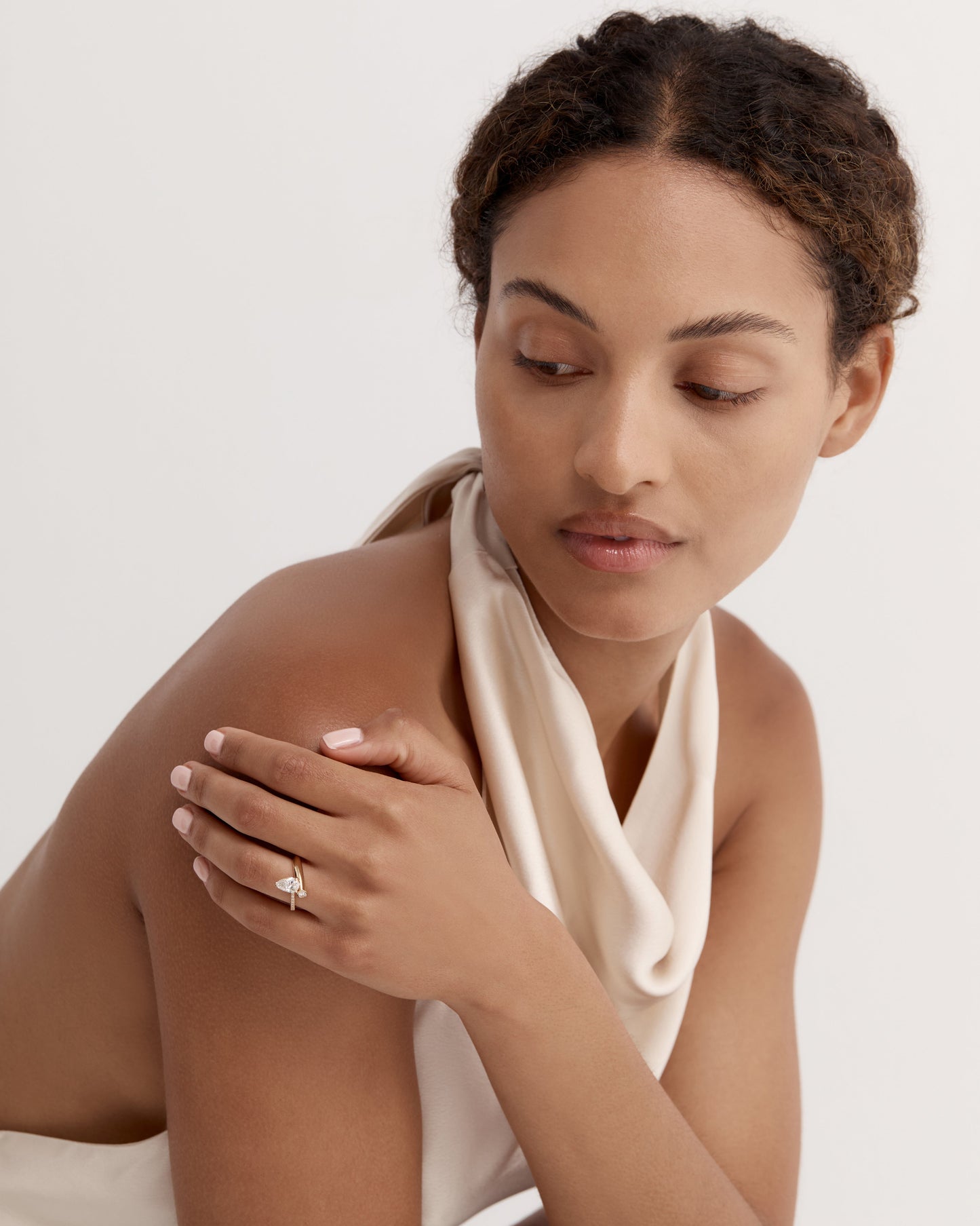 Marquise Shaped Three Stone Lab Grown Diamond Engagement Ring