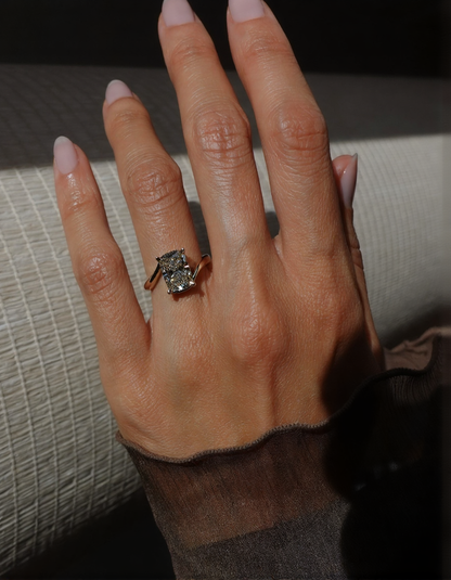 2.5 CT Elonagted Cushion Cut Classic Plain Stacking Moissanite Bridal Ring Set