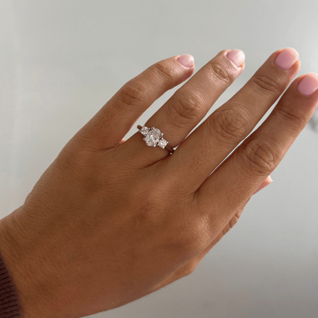 Marquise Shaped Three Stone Lab Grown Diamond Engagement Ring