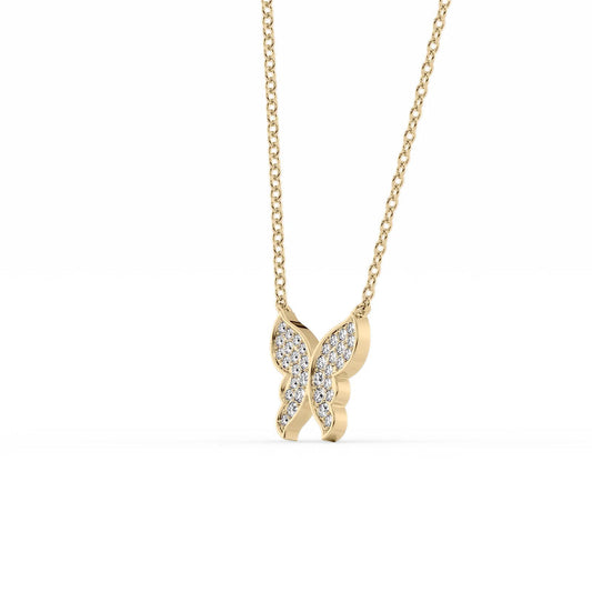 0.35 CT Round Butterfly Pendant Moissanite Diamond Necklace in Solid Gold