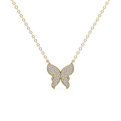 0.35 CT Round Butterfly Pendant Moissanite Diamond Necklace in Solid Gold