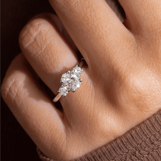 Marquise Shaped Three Stone Lab Grown Diamond Engagement Ring