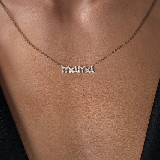 0.2 CT Round Mama Pendant Moissanite Diamond Necklace in Solid Gold