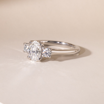 Marquise Shaped Three Stone Lab Grown Diamond Engagement Ring