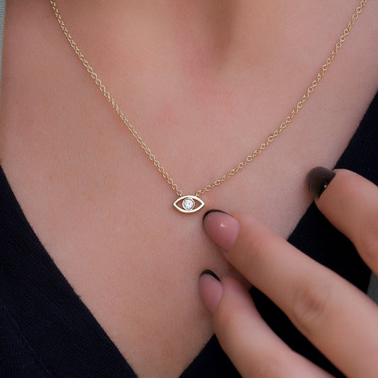 0.07 CT Round Evil Eye Pendant Moissanite Diamond Necklace in Solid Gold