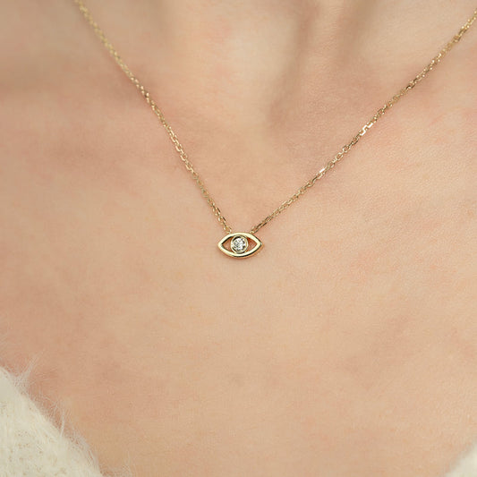 0.07 CT Round Evil Eye Pendant Moissanite Diamond Necklace in Solid Gold