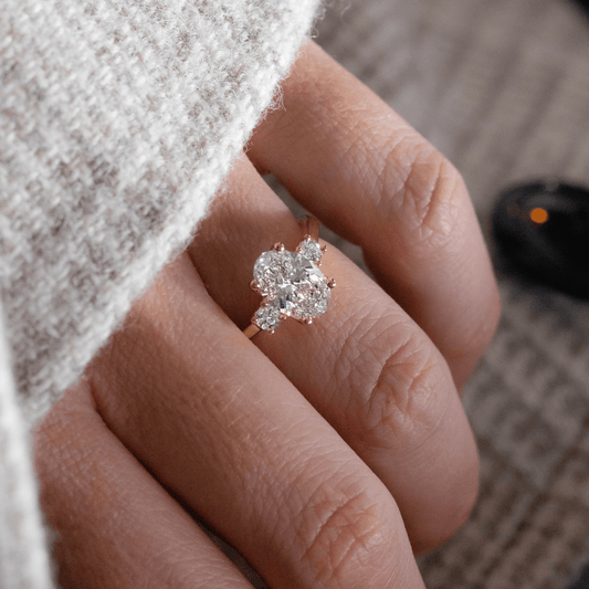 Marquise Shaped Three Stone Lab Grown Diamond Engagement Ring