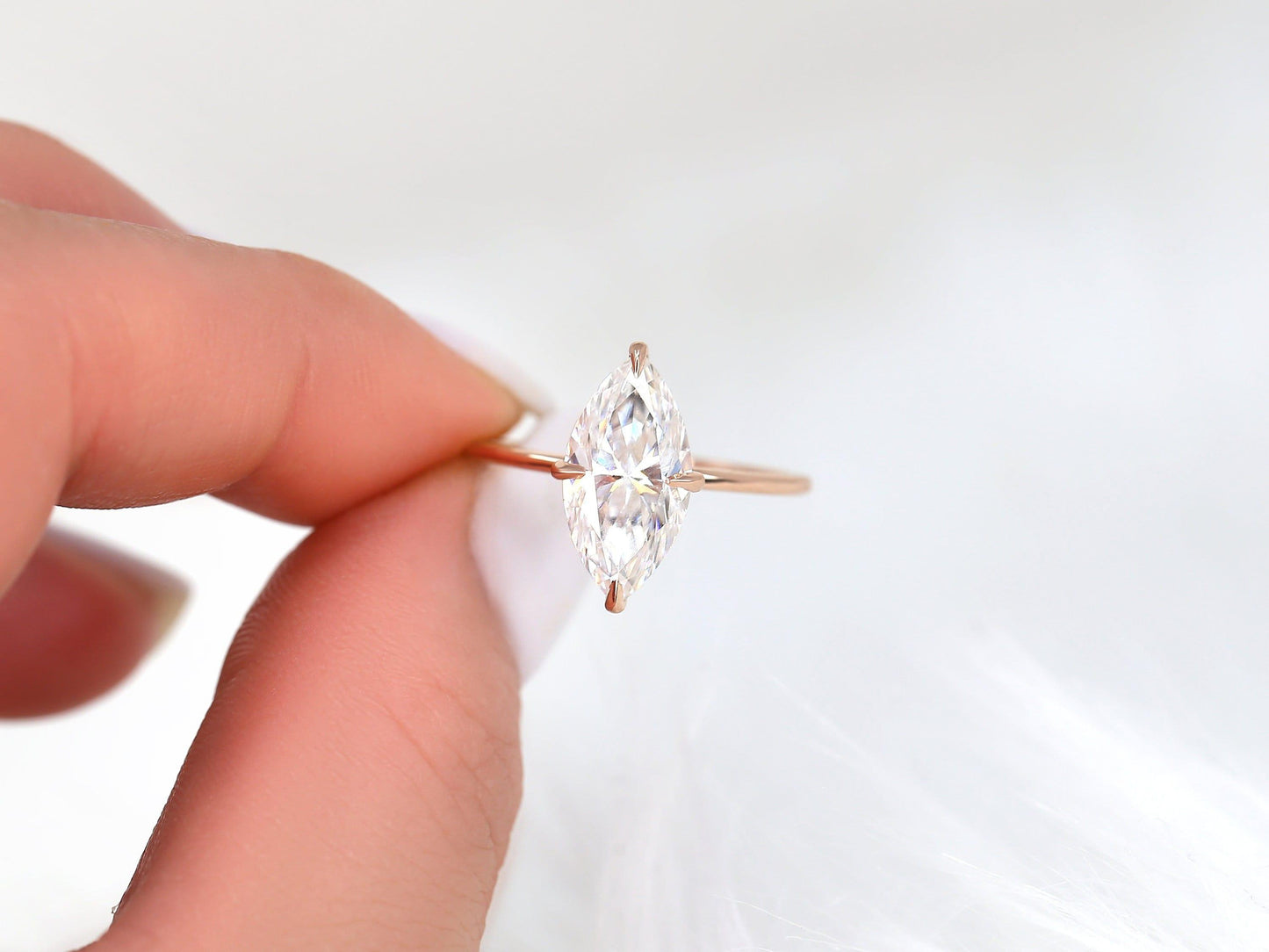 2.8 CT Marquise Cut Dainty Moissanite Bridal Ring Set