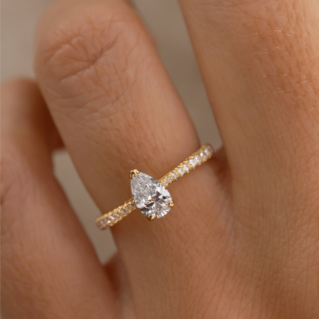 Marquise Shaped Three Stone Lab Grown Diamond Engagement Ring
