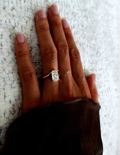 2.5 CT Elonagted Cushion Cut Classic Plain Stacking Moissanite Bridal Ring Set