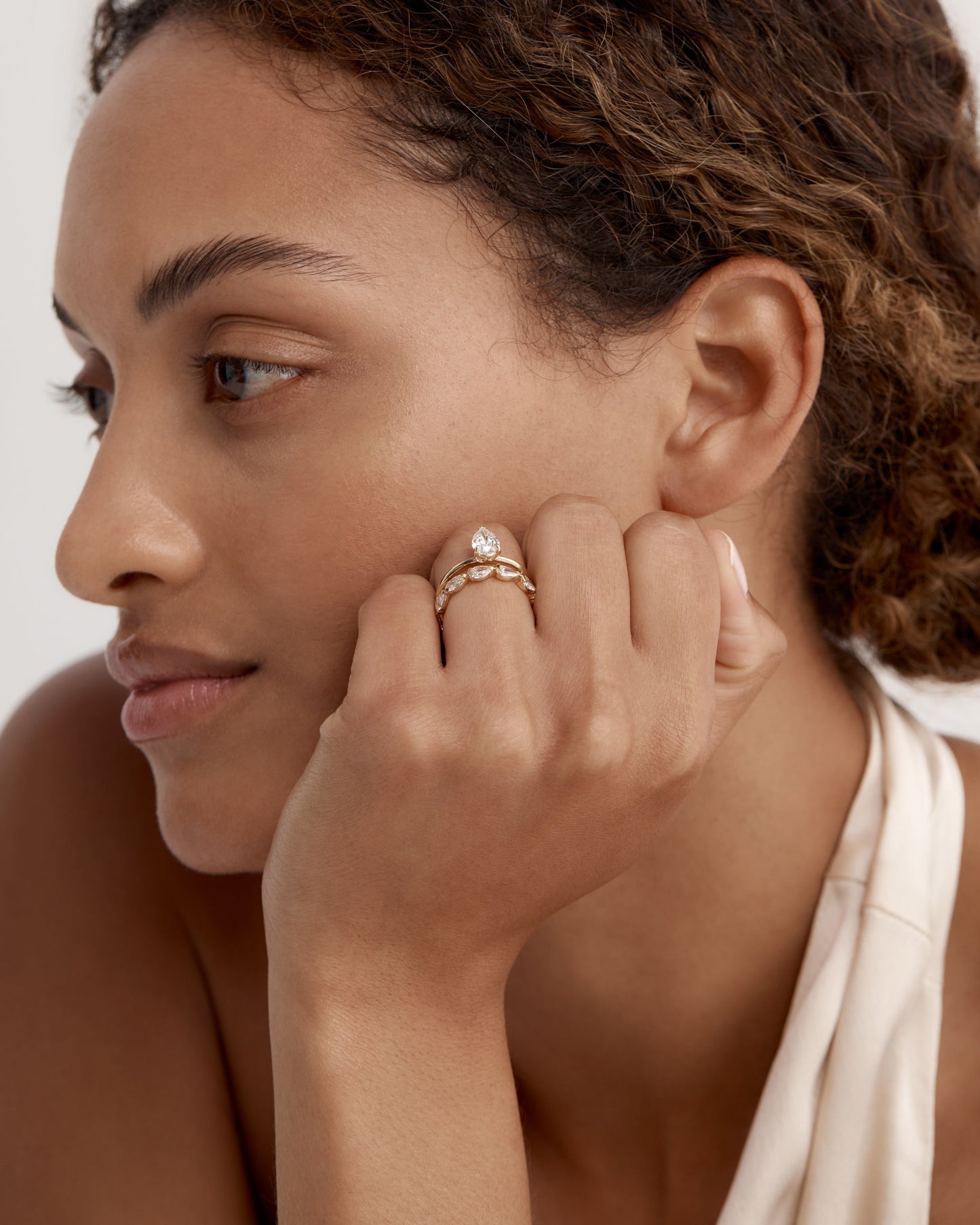 Marquise Shaped Three Stone Lab Grown Diamond Engagement Ring