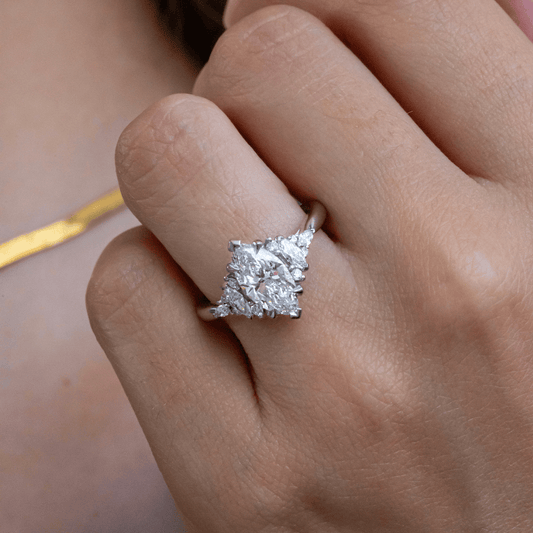 Marquise Shaped Three Stone Lab Grown Diamond Engagement Ring