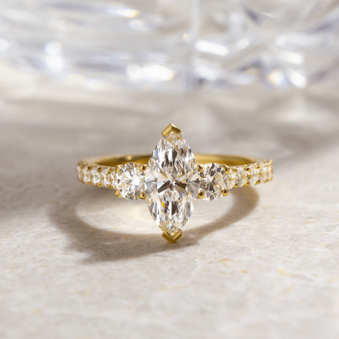 Marquise Shaped Three Stone Lab Grown Diamond Engagement Ring