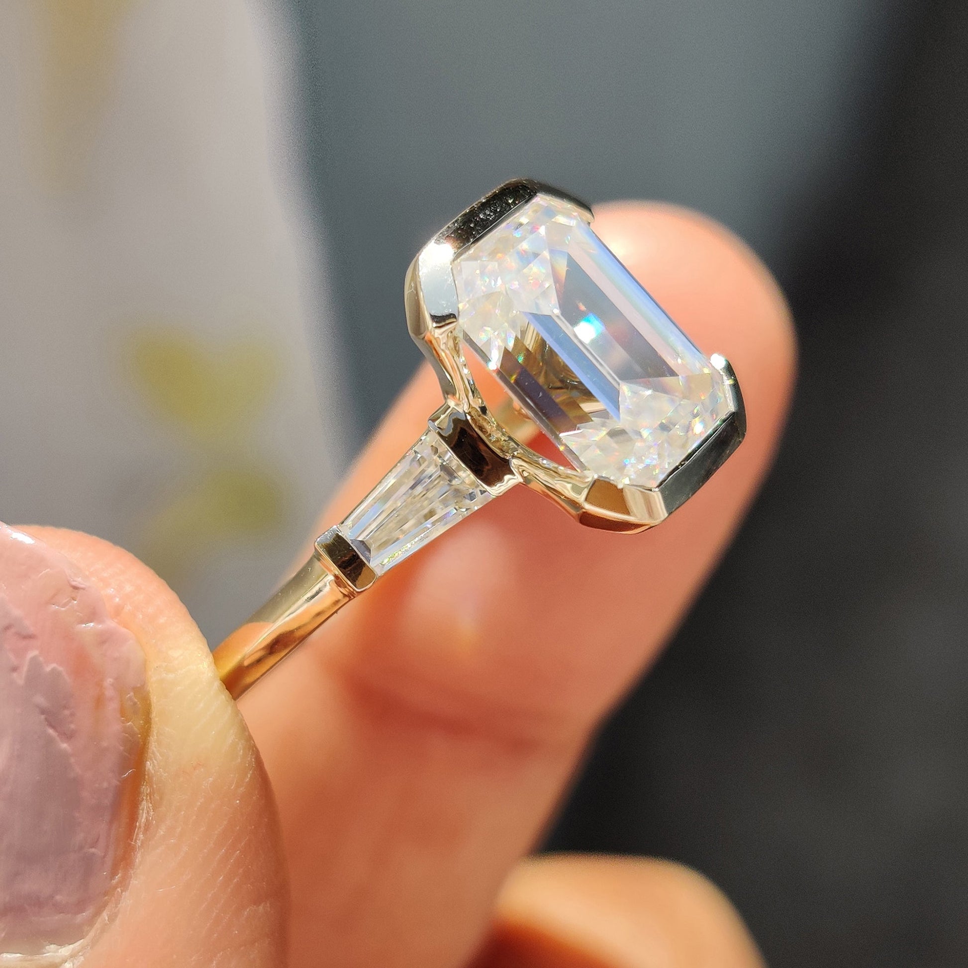 Emerald Cut Engagement Ring With Knife Edge Shank Band