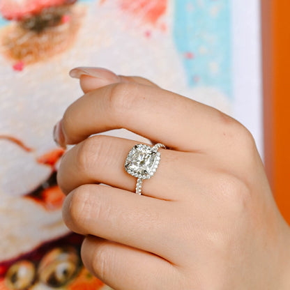 Stunning 2.5 CT Cushion Cut Moissanite Engagement Ring with Halo & Pave Design 10