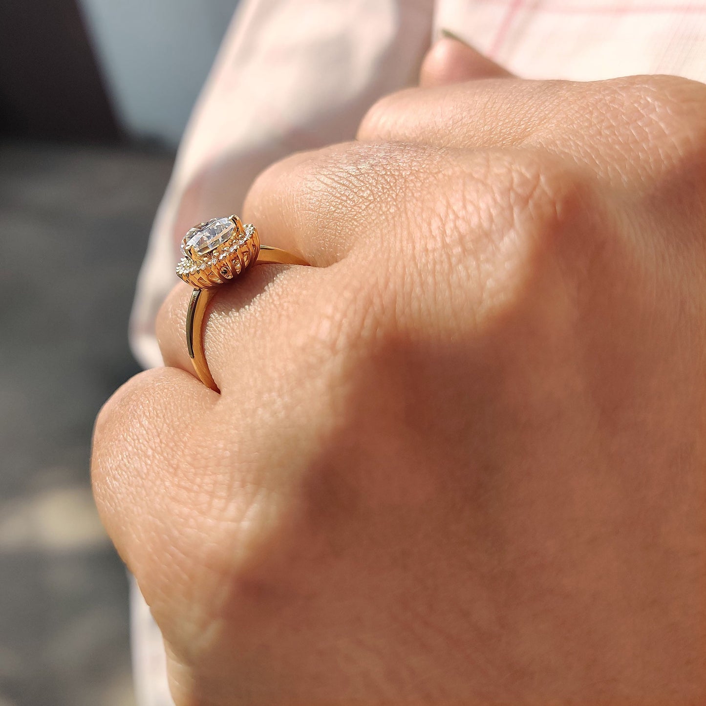 Pear Cut Moissanite Engagement Ring With Halo Setting