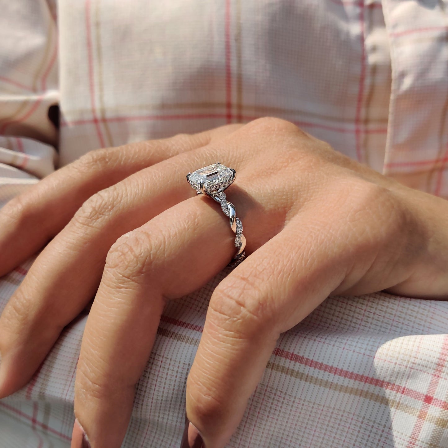 Emerald Cut Moissanite Ring With Hidden Halo Style
