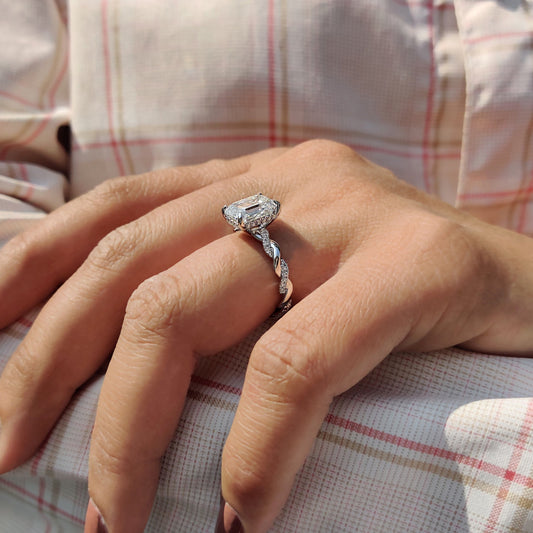 Emerald Cut Moissanite Ring With Hidden Halo Style