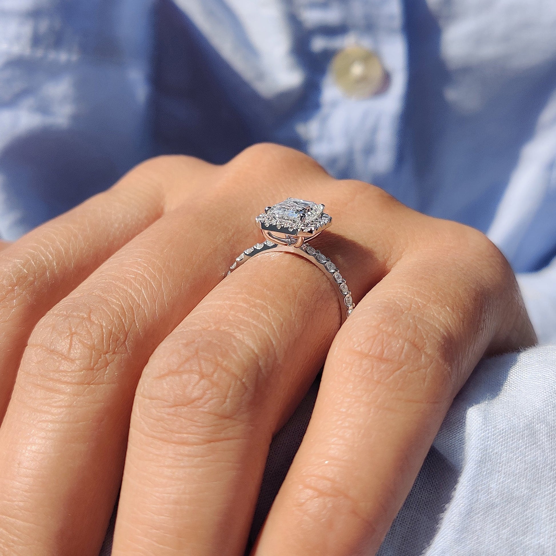 Emerald Cut Halo Ring