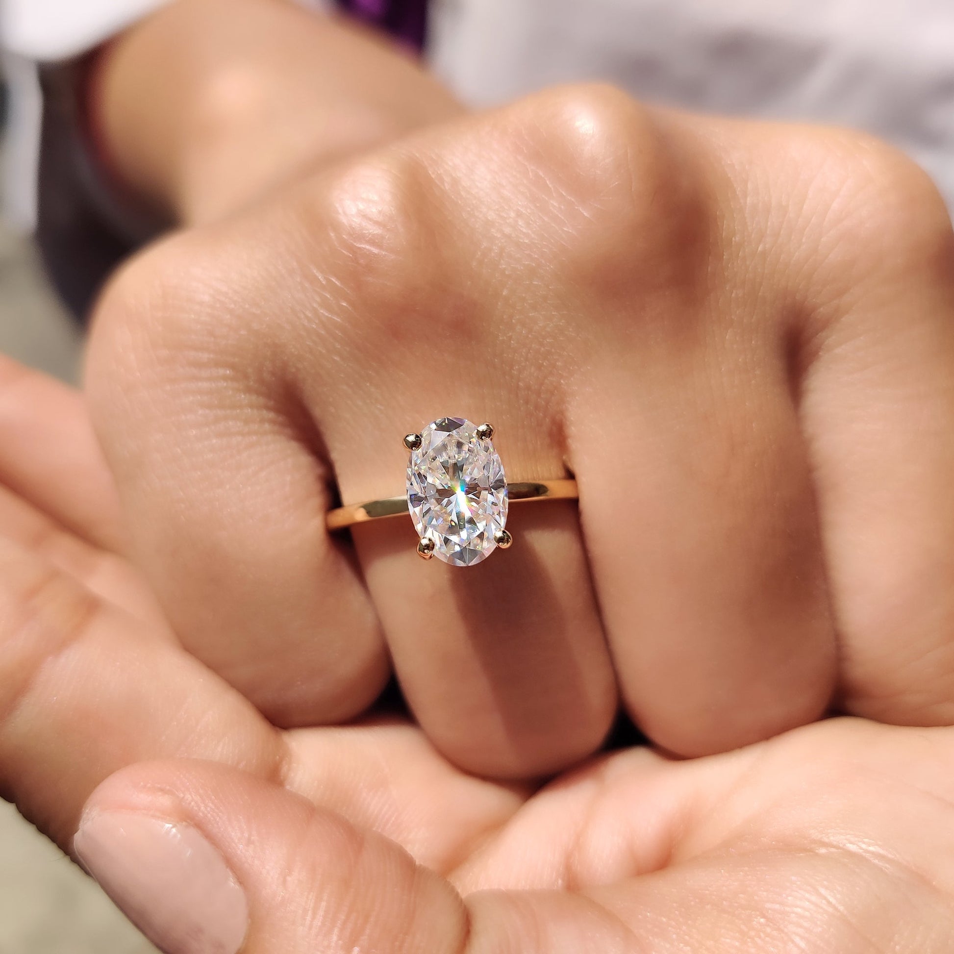 Oval Moissanite Engagement Ring With Hidden Halo Style