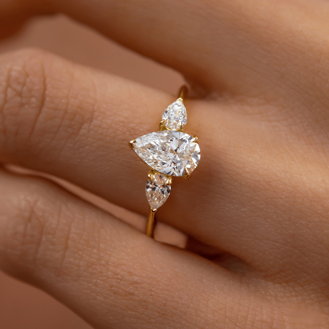 Marquise Shaped Three Stone Lab Grown Diamond Engagement Ring