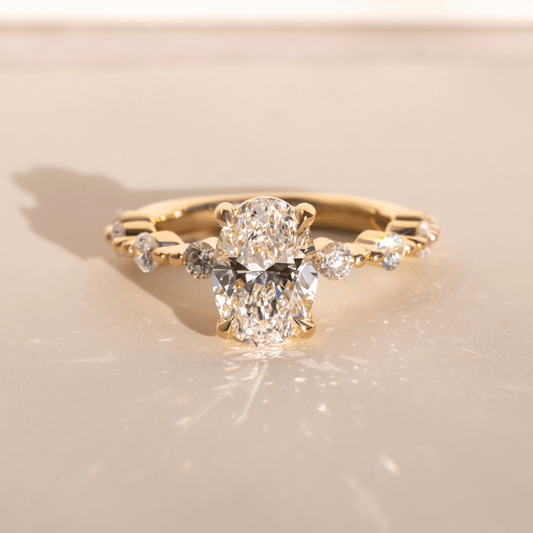 Marquise Shaped Three Stone Lab Grown Diamond Engagement Ring