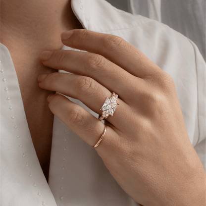 Marquise Shaped Three Stone Lab Grown Diamond Engagement Ring