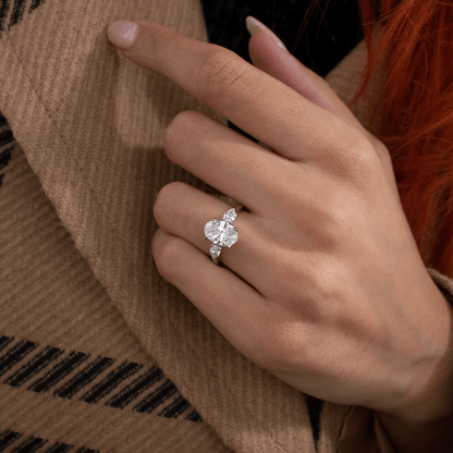 Marquise Shaped Three Stone Lab Grown Diamond Engagement Ring