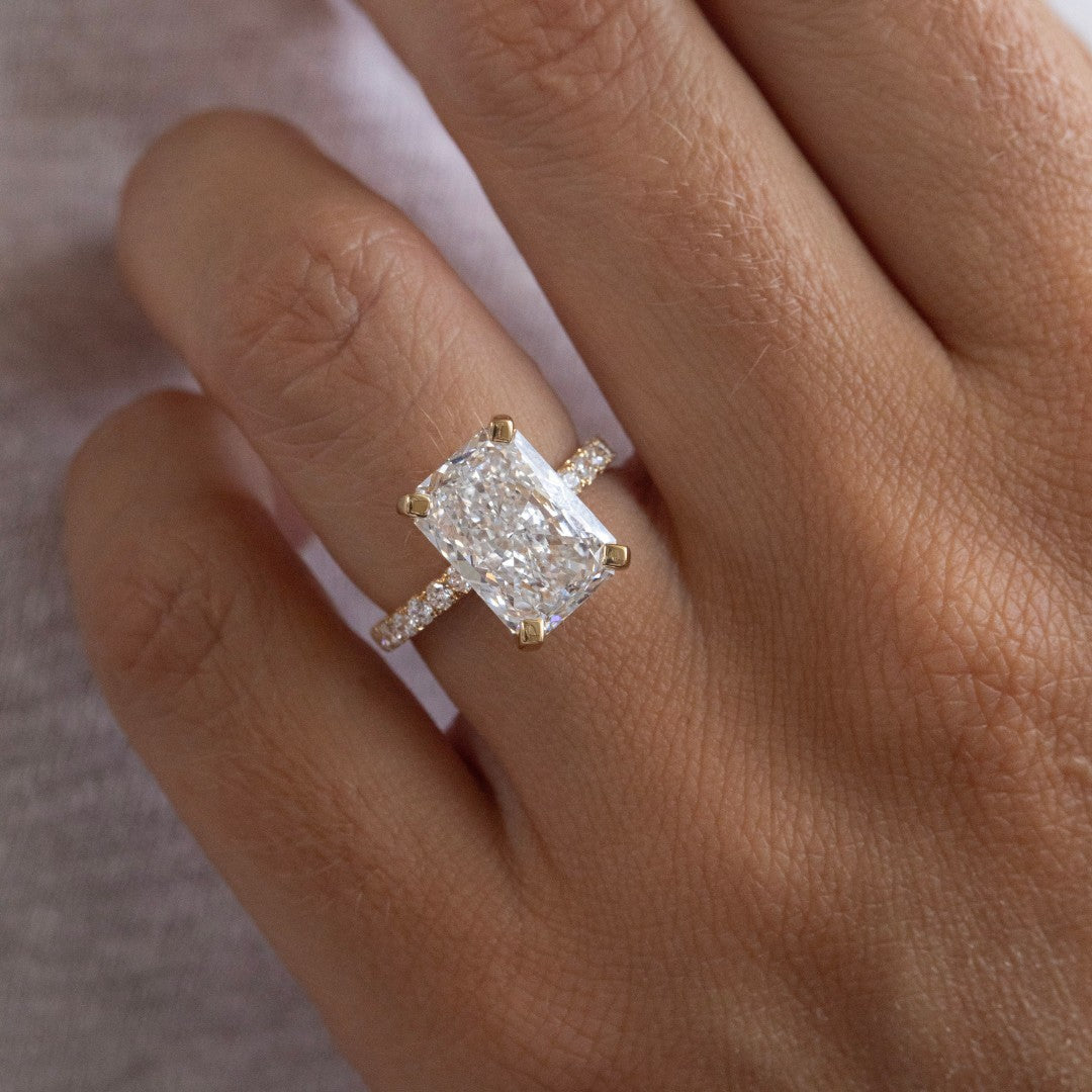 Marquise Shaped Three Stone Lab Grown Diamond Engagement Ring
