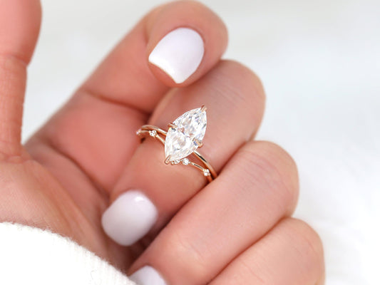 2.8 CT Marquise Cut Dainty Moissanite Bridal Ring Set