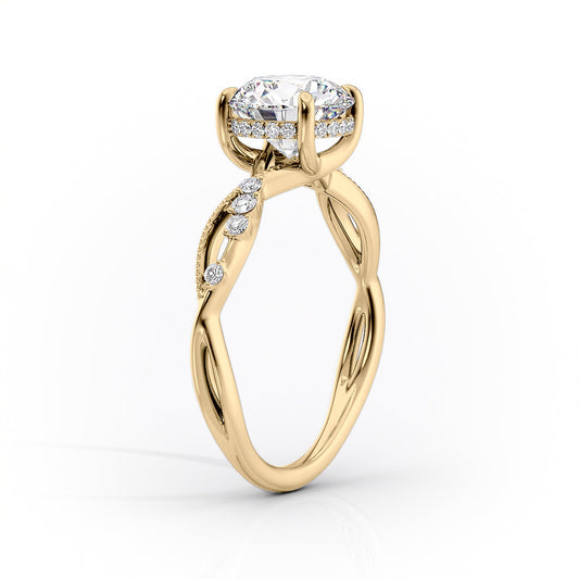 2 CT Round Cut Twig & Milgrain Moissanite Engagement Ring