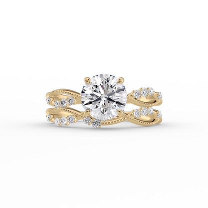 2 CT Round Cut Twig & Milgrain Moissanite Engagement Ring