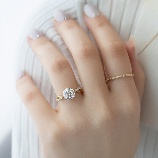 2 CT Round Cut Twig & Milgrain Moissanite Engagement Ring