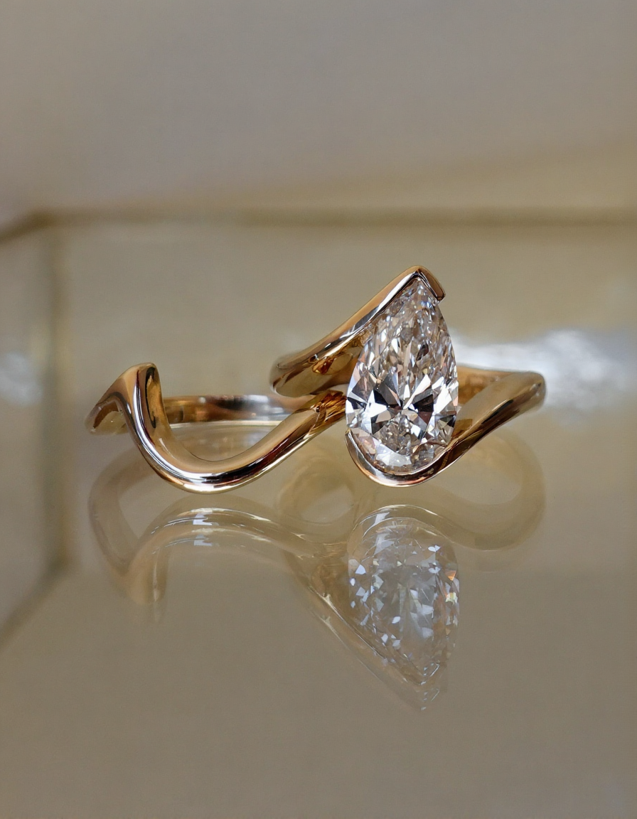 2.5 CT Pear Cut Solitaire Moissanite Ring With Classic Plain Band