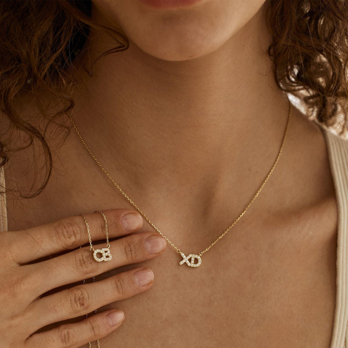 0.25 CT Round Moissanite 2 Letters Pendant Necklace