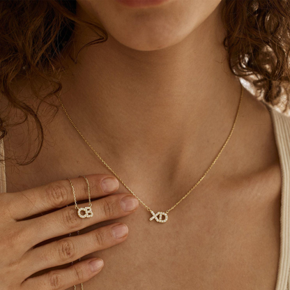 0.25 CT Round Moissanite 2 Letters Pendant Necklace