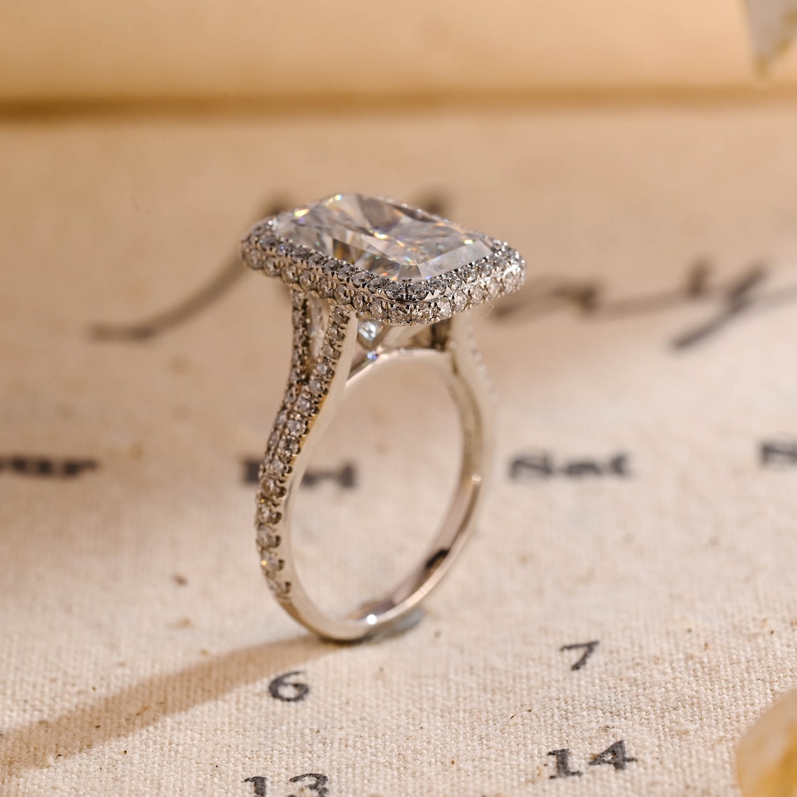 Stunning 5.0 CT Radiant Moissanite Engagement Ring with Halo & Pave Design 3
