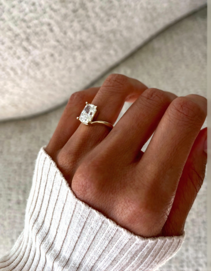 2.5 CT Elonagted Cushion Cut Classic Plain Stacking Moissanite Bridal Ring Set