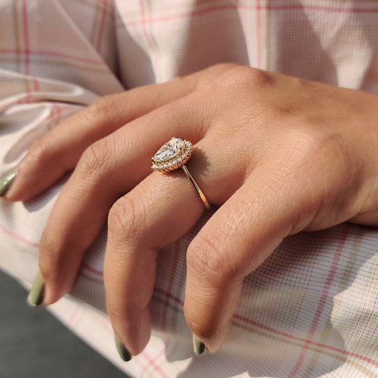 Pear Cut Moissanite Engagement Ring With Halo Setting