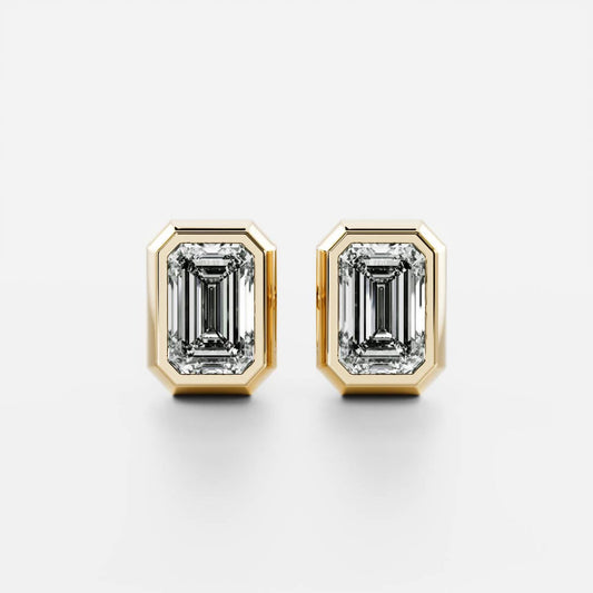 0.50 TCW Emerald Cut Moissanite Bezel Stud Earrings in Gold 1