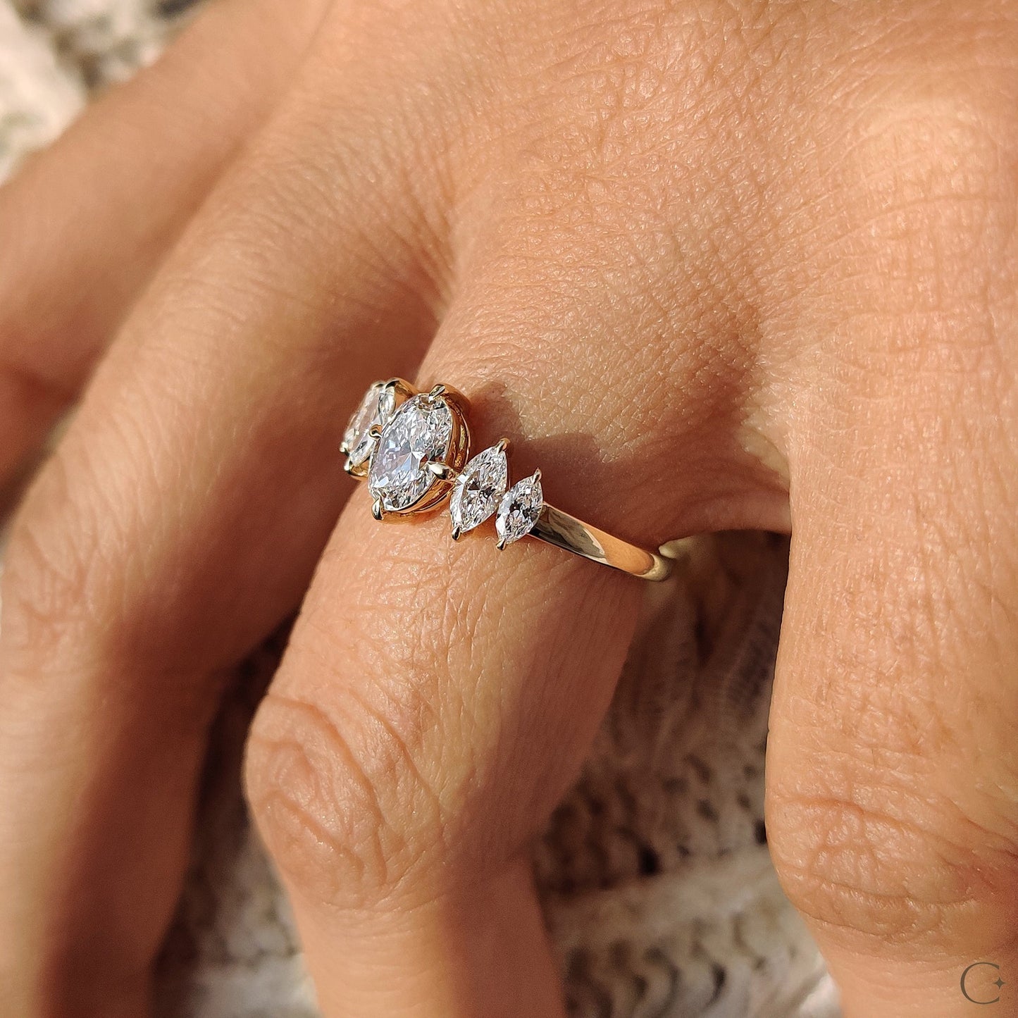 5 Stone Diamond Ring With Oval and Marquise Cut
