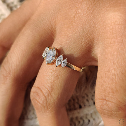 5 Stone Diamond Ring With Oval and Marquise Cut