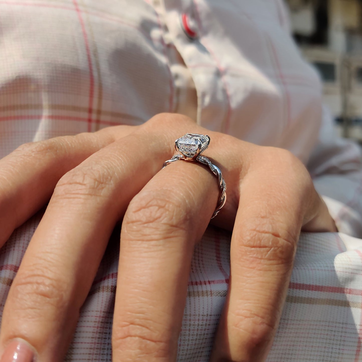 Emerald Cut Moissanite Ring With Hidden Halo Style