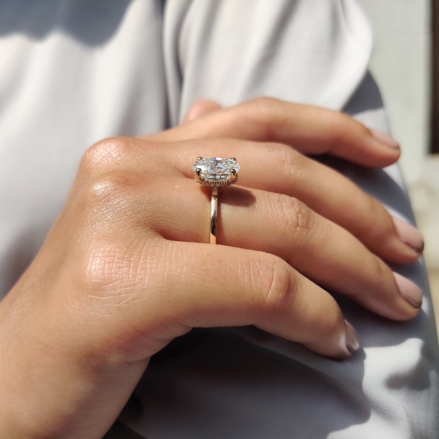 Oval Moissanite Engagement Ring With Hidden Halo Style