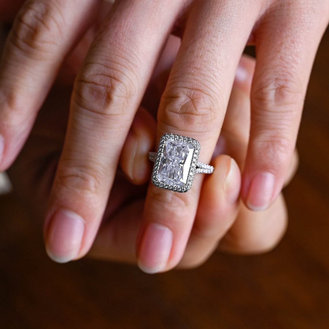 Stunning 5.0 CT Radiant Moissanite Engagement Ring with Halo & Pave Design 9
