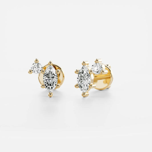 0.40 TCW Round & Marquise Cut Moissanite Two Stone Stud Earrings in Gold 1