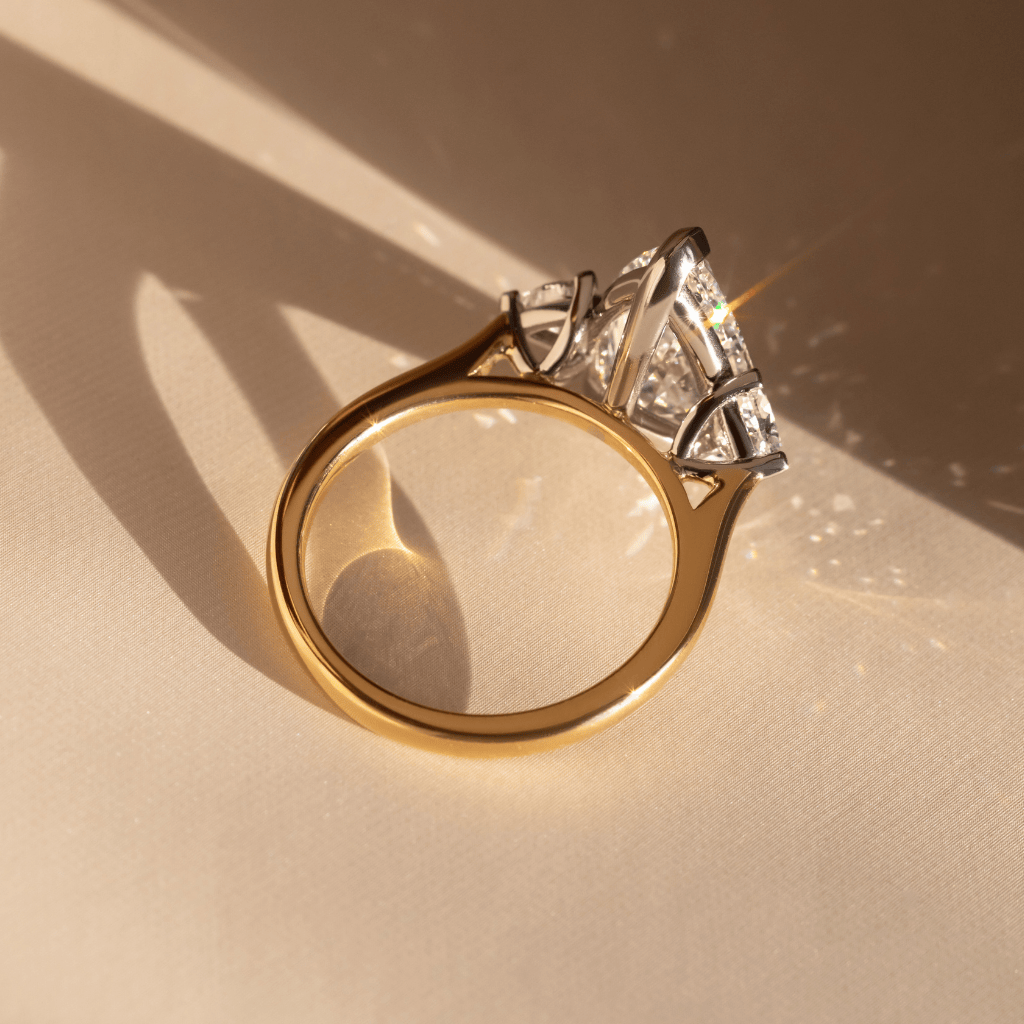 Marquise Shaped Three Stone Lab Grown Diamond Engagement Ring