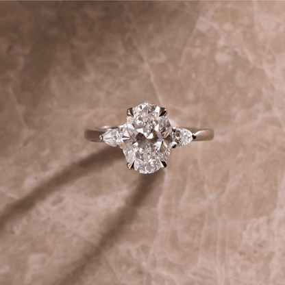 Marquise Shaped Three Stone Lab Grown Diamond Engagement Ring