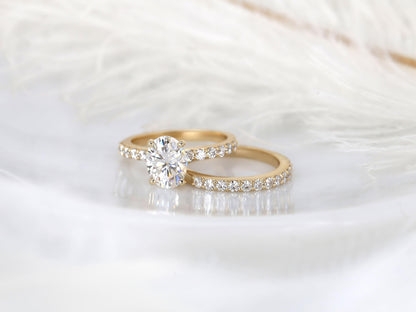 2 CT Oval Cut Bubble Halo & Pave Moissanite Bridal Ring Set